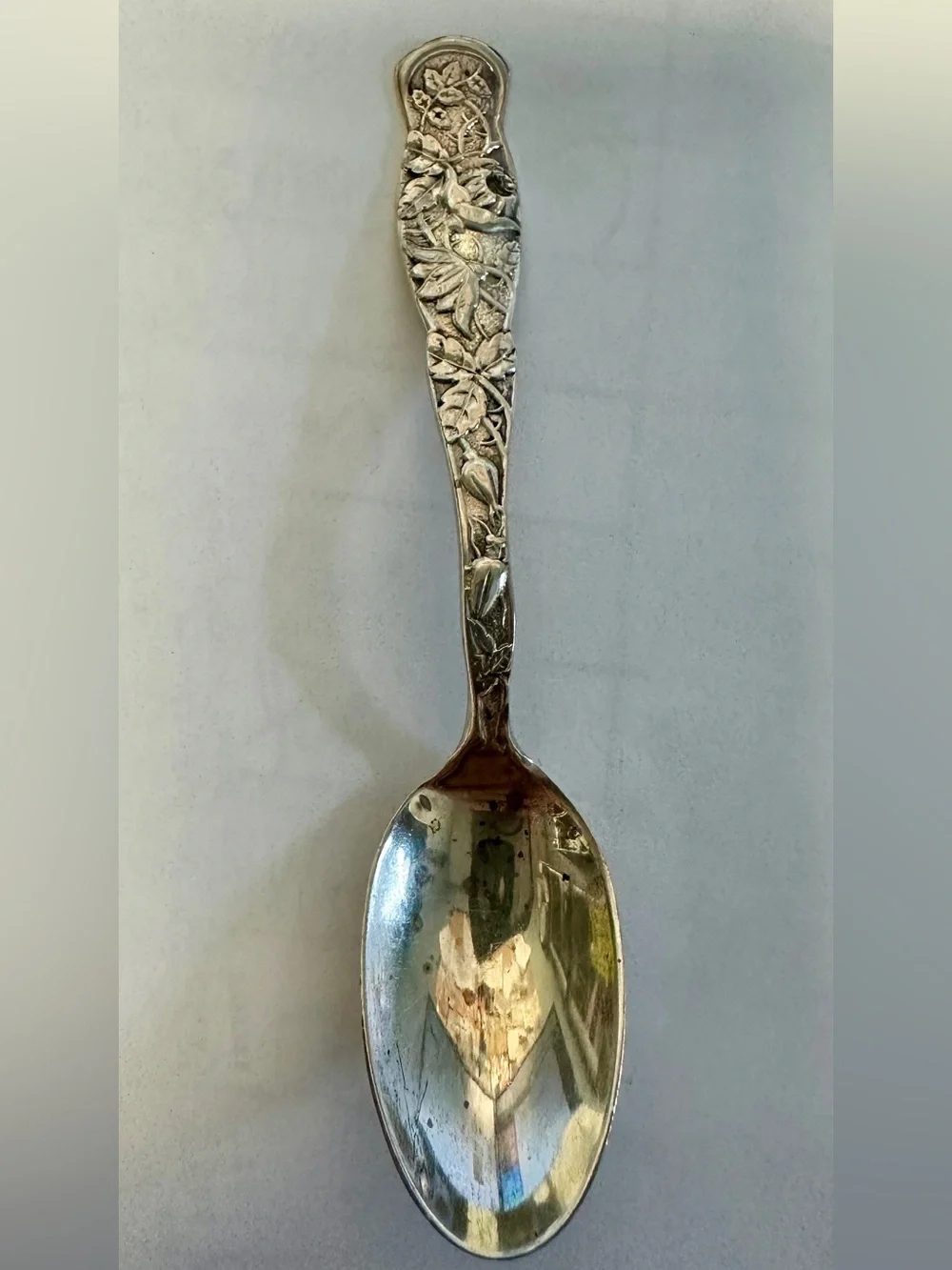 Antique Set 7 Rose by Knowles Aka Bug Pattern Floral Demitasse Spoons Sterling